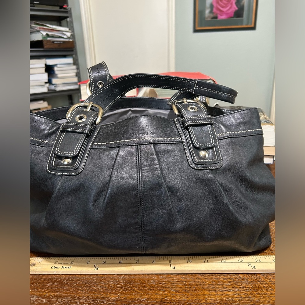 Coach Black Leather Bag Tote  F13733 with Silver Details